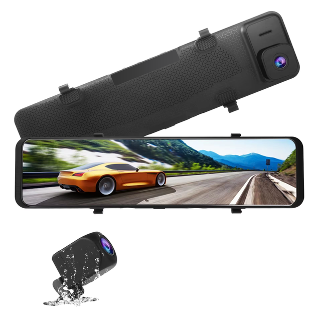 12 Inch Touch Screen 4K+1080p Rear View Mirror GPS WIFI Dual Lens 4K Car DVR Compatible Front and Rear Dash Camera for Cars