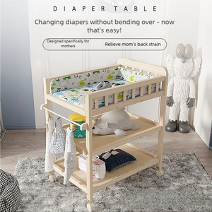 Table à langer mobile pour bébé, avec roulettes, rangement nordique, motif dessin animé, pour allaitement, bain, massage, toucher bébé et soin des couches - Product Image 5