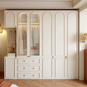 Luxury European Design Bedroom Furniture Walk in Closet White Wardrobe Clothes <b>Cabinets</b> Custom <b>Wooden</b> Wardrobe for Villa - Product Image 1