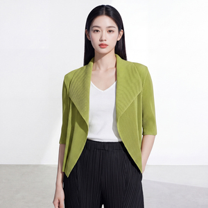 Chaqueta Casual Minimalista Plisada de Manga Tres Cuartos para Mujer, Marca PY Miyake, para Todas las Temporadas, Color Sólido, Tejido de Poliéster - Product Image 2