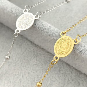 Collana da Donna di Lusso Leggero con Croce e <span class=keywords><strong>Rosario</strong></span> in Acciaio Inossidabile Stile Europeo Americano, con Perline Religiose Cristiane - Product Image 3