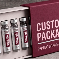 Boîte rigide personnalisée en carton gris avec tiroir pour flacons de peptides, avec doublure en éponge, impression offset et sérigraphie, soins personnels