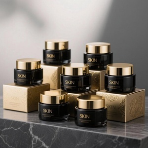 Luxury <b>Empty</b> 15g 30g 1oz 50g 2oz 100g Black Skincare Face Cream <b>Jar</b> Cosmetic Glass <b>Jar</b> With Box - Product Image 1