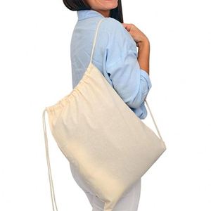 Wholesale Custom Logo Eco-Friendly Reusable Cotton Canvas <b>Drawstring</b> Bag Big Capacity String <b>Backpack</b> for Shopping and Gym - Product Image 6