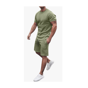 Conjunto de ropa de abrigo informal de algodón de 2 piezas de talla grande para hombre de verano al por mayor técnica bordada de tejido de terciopelo multicolor personalizada - Product Image 5