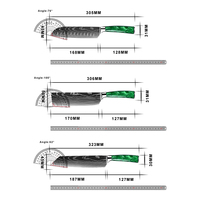 Couteaux de cuisine à manche en résine verte et lame en acier inoxydable à motif Damas laser : Couteau d'office, Santoku, Nakiri, Couteau utilitaire, Couteau à désosser, Couteau à pain