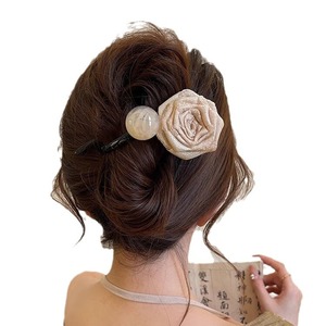 Vente en gros de pinces à <span class=keywords><strong>cheveux</strong></span> pour femmes, accessoire de coiffure, <span class=keywords><strong>pince</strong></span> torsadée en chignon avec dos en plastique, ruban séché artistique, fleur de rose - Product Image 5