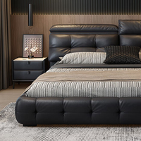 Ensemble de lit de luxe en cuir véritable, style double princesse, moderne, rembourré, avec rangement, pour chambre à coucher
