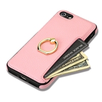 Étui portefeuille en cuir grainé avec support anneau et porte-cartes pour iPhone 7/8/SE2/SE3/8 Plus/X/XR/Xsmax, pour iPhone 11/12/13/14/15