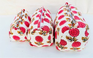 Handmade Quilted Cotton Wash Bag Block Print Embroidered Cosmetic Toiletry Travel Accessory | Large Medium and <b>Small</b> - Product Image 5
