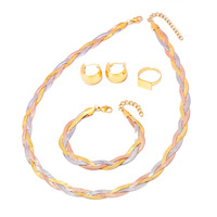 Kalung anyaman tulang ular tiga lapis, set gelang baja tahan karat warna-warni