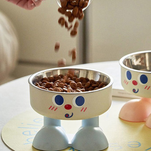 क्रॉस-बॉर्डर बड़ी आंख स्माइली कार्टून पालतू कटोरे उच्च-फुट गर्दन की सुरक्षा गैर-पर्ची विरोधी-ओवरटर्न टू-इन-वन डॉग कैट डिश आसान साफ - Product Image 5