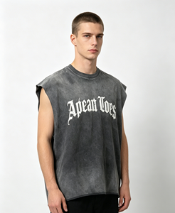 Camiseta sin mangas negra lavada de gran tamaño con estampado Kornit personalizado, camiseta de tirantes estilo streetwear para hombre con estampado gráfico <span class=keywords><strong>punk</strong></span> - Product Image 1