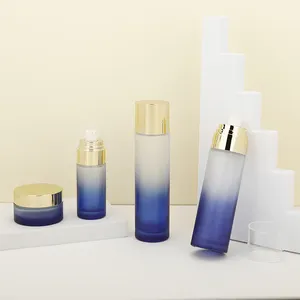 Luxury Packing Set Gradient Blue 120ml 100ml 40ml 30ml 1oz Spray Perfume Lotion Pump Bottle 50g 30g Face Cream Jar