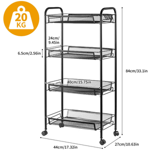 Carrello portaoggetti <span class=keywords><strong>da</strong></span> <span class=keywords><strong>cucina</strong></span> a 4 ripiani con ruote, cestello in filo metallico, scaffalatura regolabile in metallo per dispensa - Product Image 1
