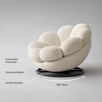 Fauteuil lounge moderne et artistique avec accents de pétales de fleurs, coloré arc-en-ciel, pivotant, en velours doux, avec pieds en métal, pour hôtel