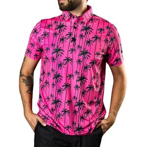 Polo en polyester à manches courtes pour homme, motif crânes et fleurs, vert et blanc, style banane, chemise de golf Birdseye pour homme - Product Image 1