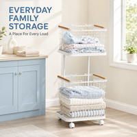 Chariot de rangement à roulettes pour linge, panier à linge détachable en fer forgé pour la maison et la salle de bain