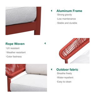 Juego de Mesa de Comedor de Jardín Moderno Impermeable de Aluminio con Cuerda Roja para Exteriores, Muebles de Patio para Restaurante, Mesa de Bistro - Product Image 4