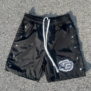 Custom manufacturer summer polyester short button snap windbreaker swim nylon shorts for men