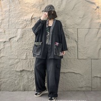 Nouvel ensemble décontracté deux pièces pour femme : veste en jean oversize à imprimé contrastant et pantalon cargo large – Collection Printemps-Automne 2026 (vente en gros)
