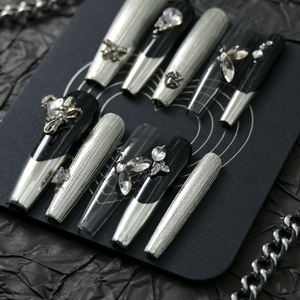 Uñas Postizas de Ataúd Medianas Hechas a Mano al por Mayor, 10 Piezas, Reutilizables, Cobertura Completa, Uñas Acrílicas Cortas Artificiales, Precio de Fábrica - Product Image 2