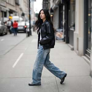 Pantalones Vaqueros Casuales de Mezclilla Lavada para Mujer, Cintura Media, Transpirables, Estilo Urbano, Punk, Holgados, Rectos y Largos - Product Image 1