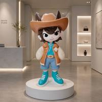 Escultura Grande de Vaquero de Dibujos Animados en Fibra de Vidrio, Estatua de Personaje Mascota de FRP para Decoración de Arte Callejero en Centros Comerciales