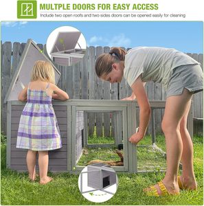Secure Luxury Rectangular Wooden Chicken Coop <b>Outdoor</b> <b>Rabbit</b> Hutch Run for <b>Rabbits</b> Chickens Guinea Pigs 61.5" L X 40.9" W - Product Image 3