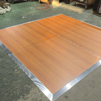 Plancher de danse portable et détachable, moderne et simple, en contreplaqué avec bords en aluminium, carreaux noirs/blancs/bois, pour intérieur/extérieur, mariage