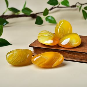 Piedra Ovalada Pulida Natural en Oferta, Patrones Intrincados de Mármol, Ágata Amarilla Envuelta en Seda, Decoración del Hogar y Accesorio Espiritual - Product Image 2