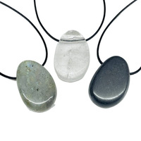 Collier pendentif en cristal brésilien naturel en forme de larme : Bijoux en cristal de guérison unisexe pour cordon en cuir