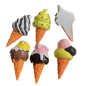 Craft인공 큰 아이스크림 콘 디자인 플랫백 수지 카보 숑 전화 케이스 및 키 체인 DIY 액세서리 음식 테마