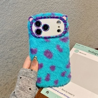 Coque de téléphone en TPU pelucheuse motif dessin animé pour 17 Pro Max, design monstre mignon avec dragonne, antichoc, housse douce en peluche