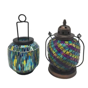 Handgemachte Glas-Mosaik-LED-Lanterne Mosaik-Lanterne Kerzenhalter für Haus und Garten Deko