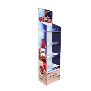 Support d'affichage au sol en carton personnalisé pour jus et boissons en bouteille, présentoir de vente au détail en carton ondulé avec étagère à 4 niveaux - Product Image 1