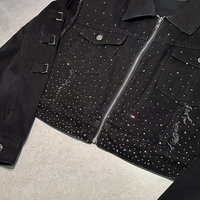 Fabricants OEM Veste en jean noir à strass épais pour hommes sur mesure Manteau en jean vieilli personnalisé