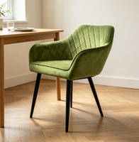 Fauteuil de salle à manger en velours capitonné de luxe, chaise de salle à manger rembourrée avec pieds en métal noir pour la cuisine, le restaurant, la maison