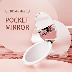 Espejo redondo portátil para maquillaje M20, personalizado, compacto, Led, con luz