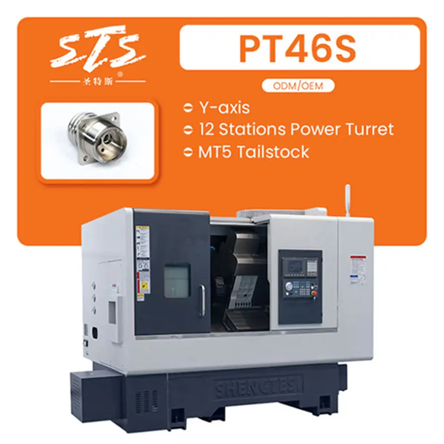 Y축 칩 컨베이어 경사 침대 파워 터렛 MT5 테일 스톡이있는 금속 Cnc 선반 기계