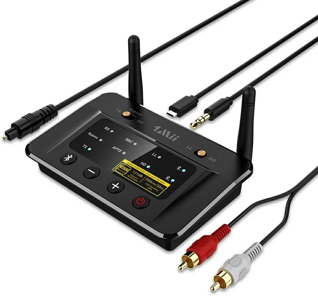 1Mii DAC Audio HiFi Wireless Transmitter and Receiver with AptX-LL/HD 3 in 1 TX+RX+Bypass Mode Bluetooth Audio Adapter for TV