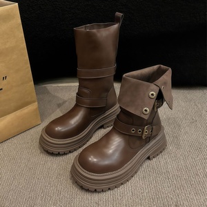 <span class=keywords><strong>Botas</strong></span> de Diseño de Lujo Estilo Británico para Mujer, <span class=keywords><strong>Botas</strong></span> Altas Otoño 2025, Color Marrón Retro - Product Image 4