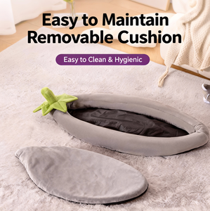 Cama para Mascotas Meiweipet en Forma de Berenjena, Suave, 100% Algodón, Desmontable, de Felpa, para Invierno, de Lujo, Escultural, Color Beige - Product Image 6