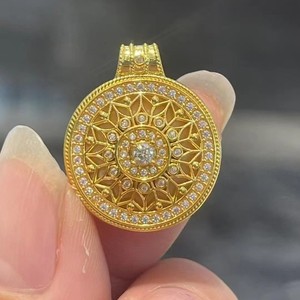 Bijoux fins chauds bijoux en or véritable AU750 pierre naturelle <span class=keywords><strong>grande</strong></span> <span class=keywords><strong>vadrouille</strong></span> fleur breloque pour collier pendentif en or massif 18K bijoux personnalisés - Product Image 4