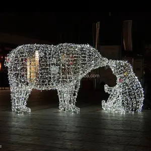 IP65 gigante LED iluminado grande urso polar animais esculturas ao ar livre para a luz comercial decoração