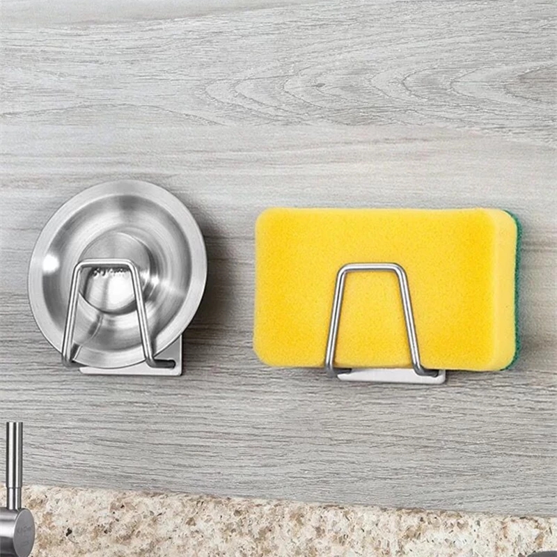 4 Supporti Per Spugna In Acciaio Inox SUS304 Per Lavello Cucina, Autoadesivi, 5x5x3,4 Cm - 2