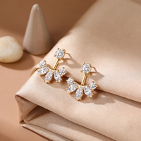 Grosir Perhiasan Set 2 Pcs Perak Sterling 925 Baru 2026, Berlapis Emas 18k, Anting Stud Bentuk Bunga Marquise dengan Moissanite