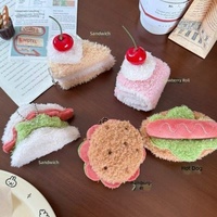 Pendentif en peluche mignon en forme de burger, petit gâteau ou pain, porte-clés pour fille, accessoire de sac à dos