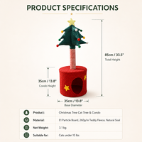 Arbre à chat de Noël avec niche douillette, poteau à gratter en sisal, maisonnette en velours Teddy pour chaton, décoration de Noël pour animaux de compagnie OEM ODM