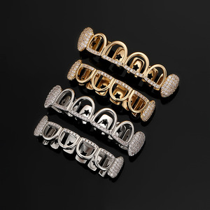 Grillz en forme de couronne, or, argent, zircon incrusté, bijoux de fête hip-hop unisexe - Product Image 3